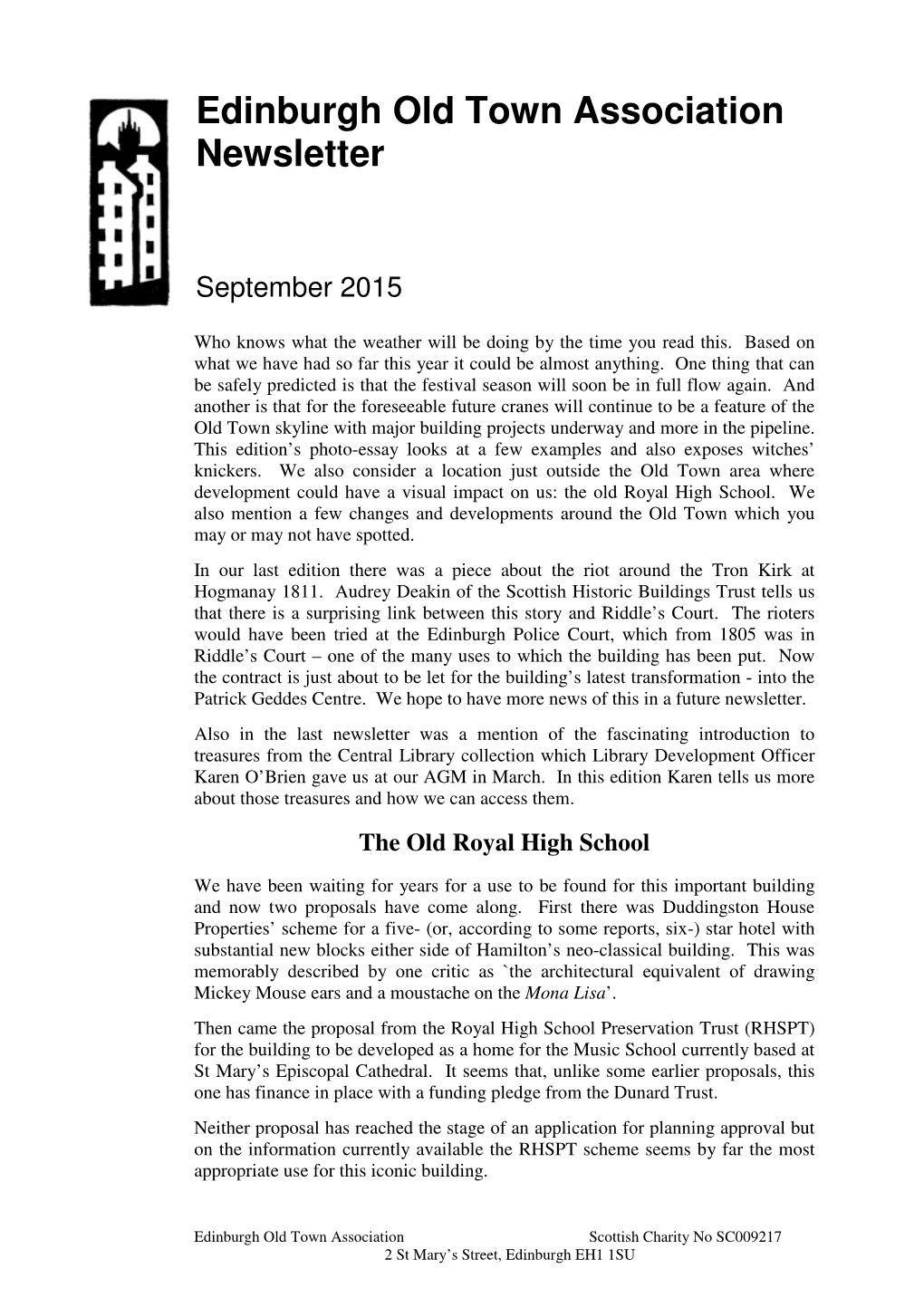 Edinburgh Old Town Association Newsletter