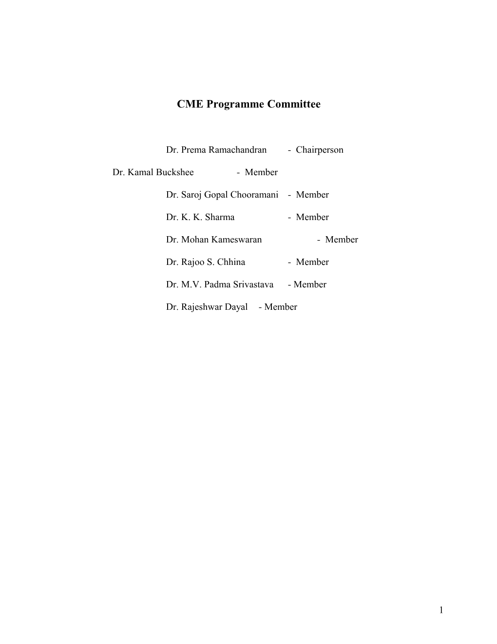 CME Programme Committee