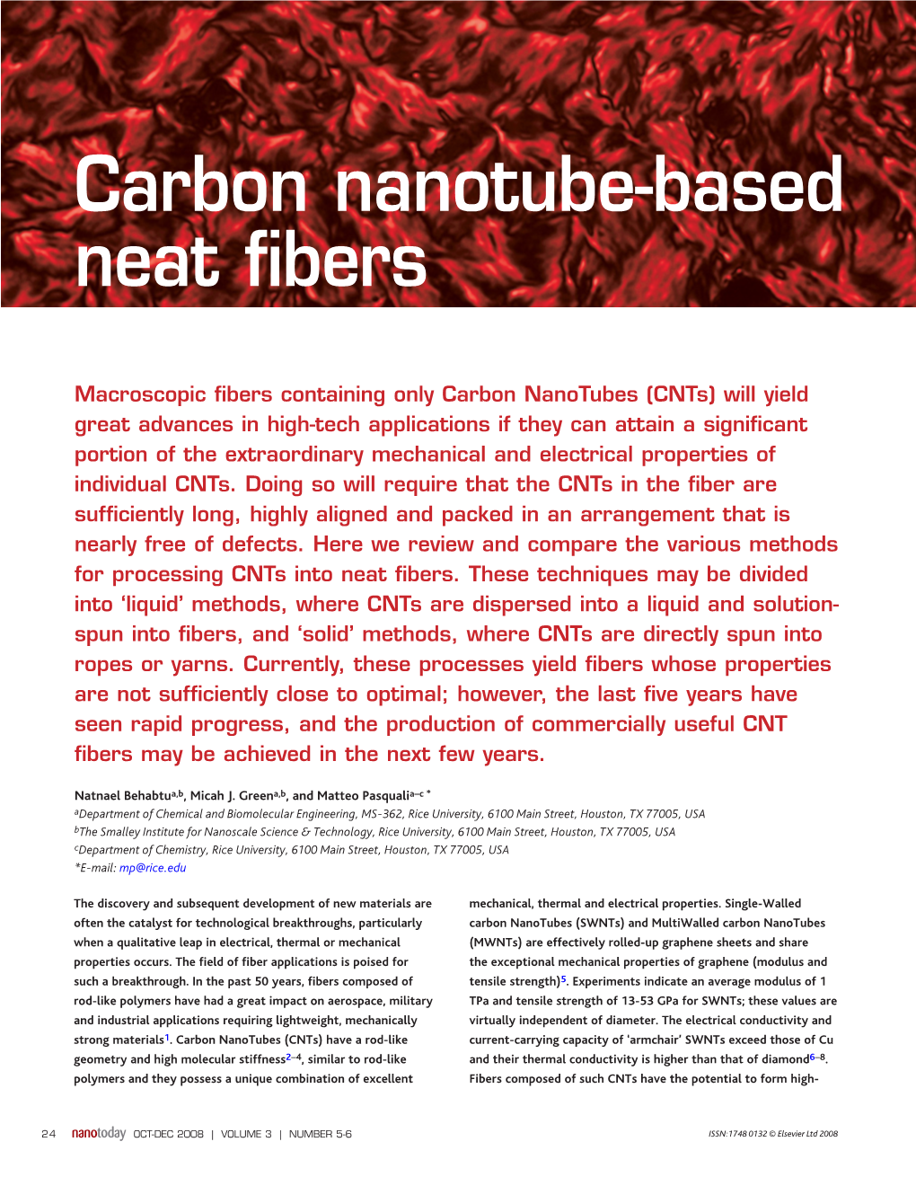 Carbon Nanotube-Based Neat Fibers