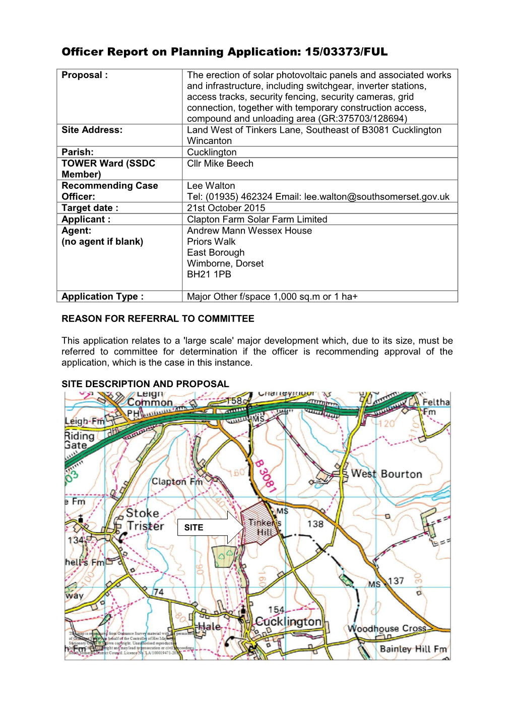 Officer Report on Planning Application: 15/03373/FUL