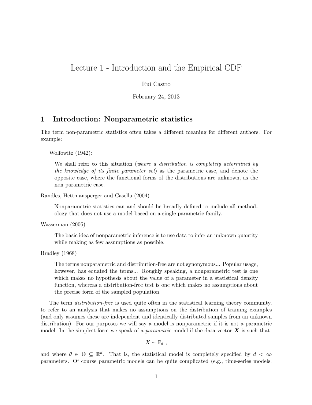 Lecture 1 - Introduction and the Empirical CDF