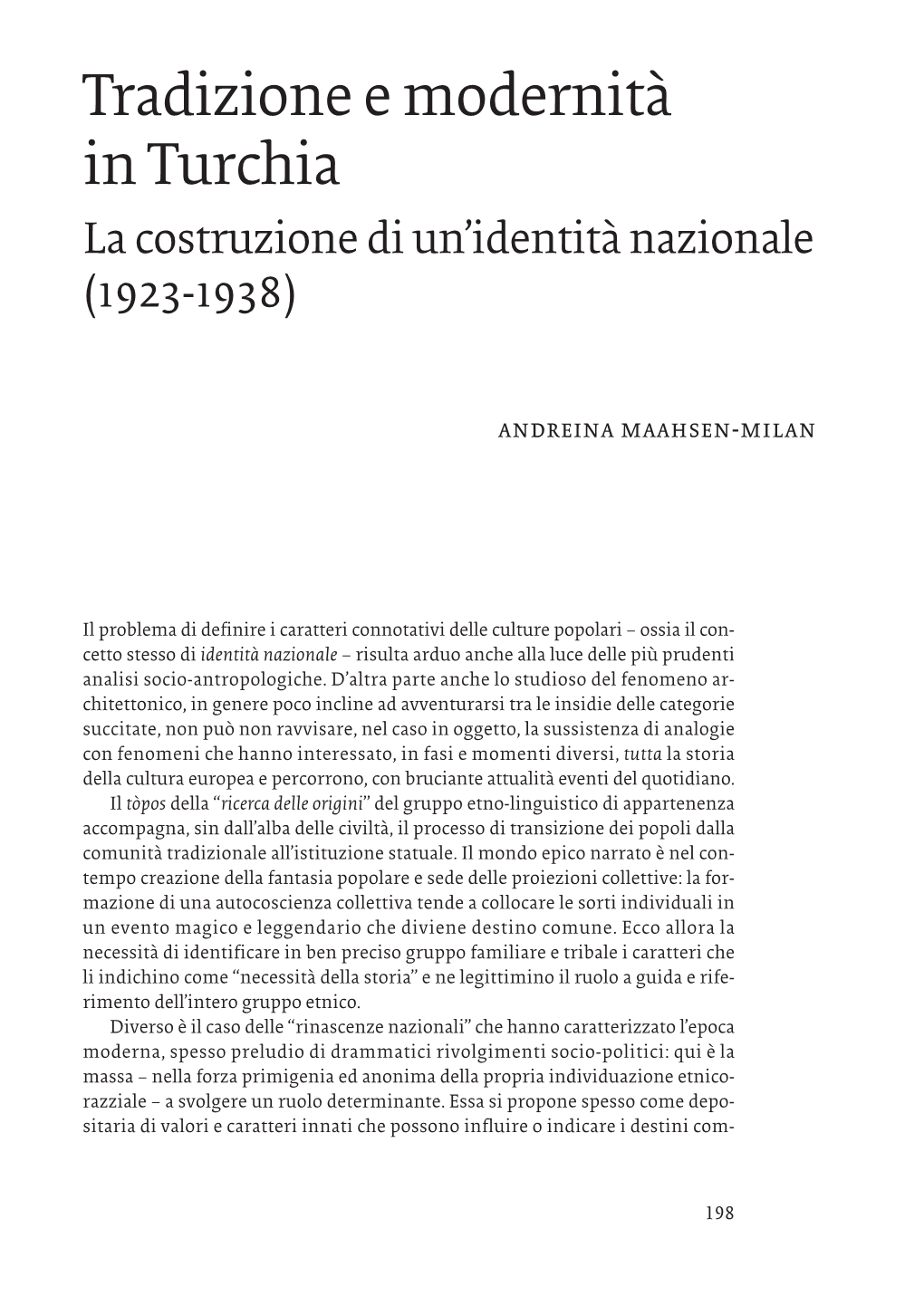 Tradizione E Modernità in Turchia La Costruzione Di Un’Identità Nazionale (1923-1938)