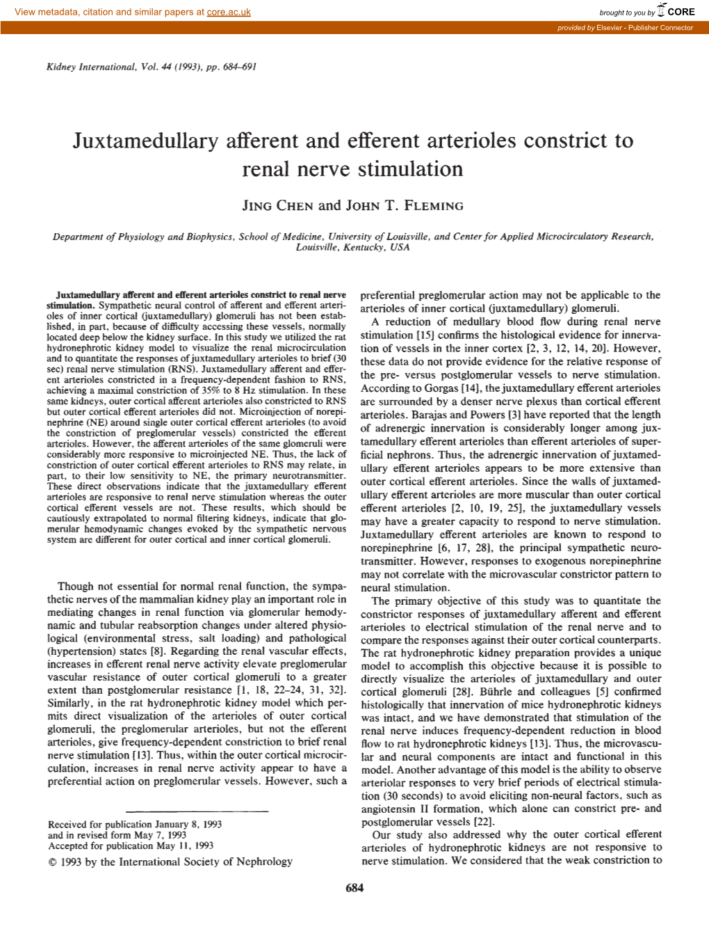 Juxtamedullary Afferent and Efferent Arterioles Constrict to Renal Nerve Stimulation