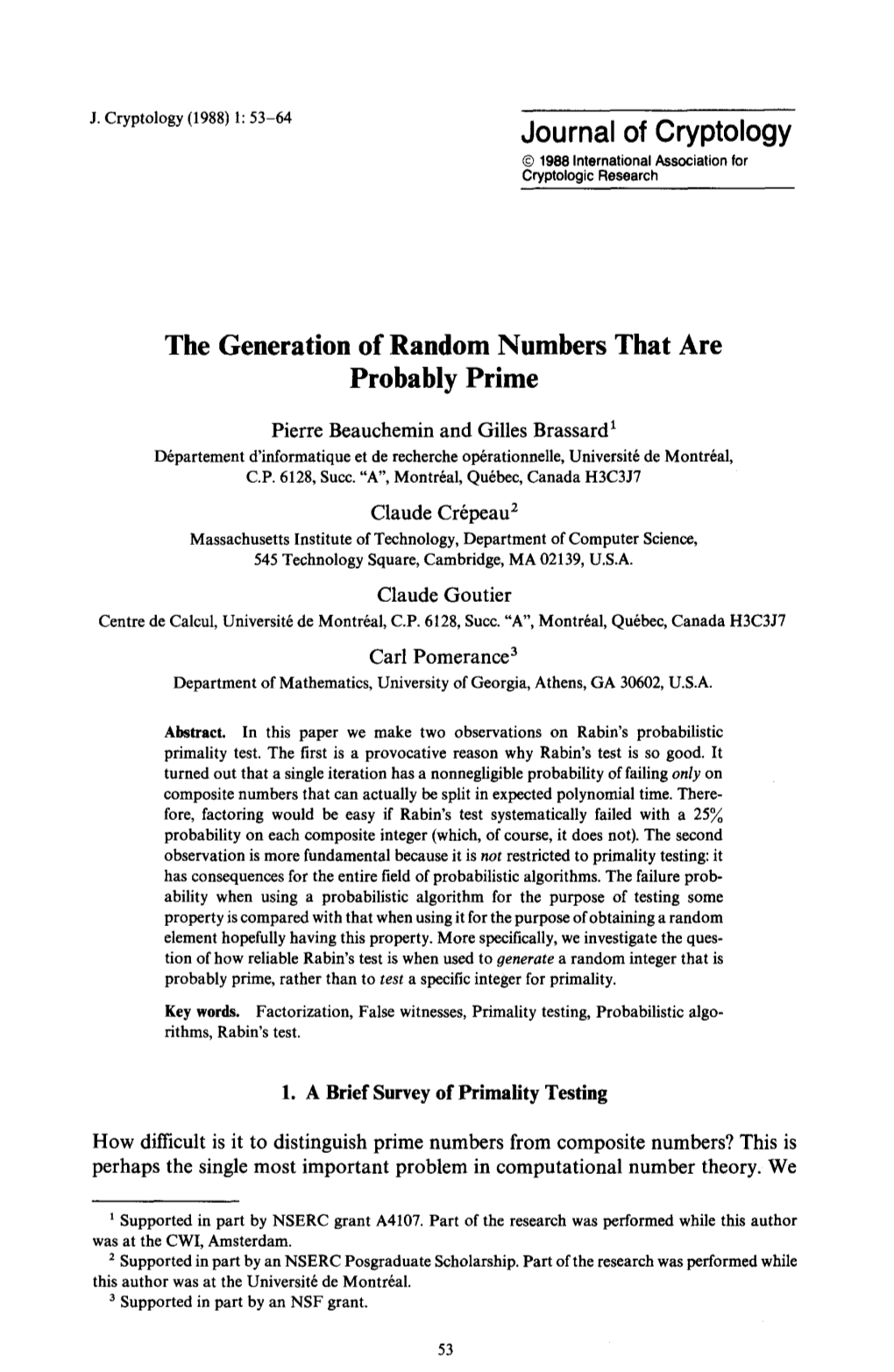 The Generation of Random Numbers That Are Probably Prime