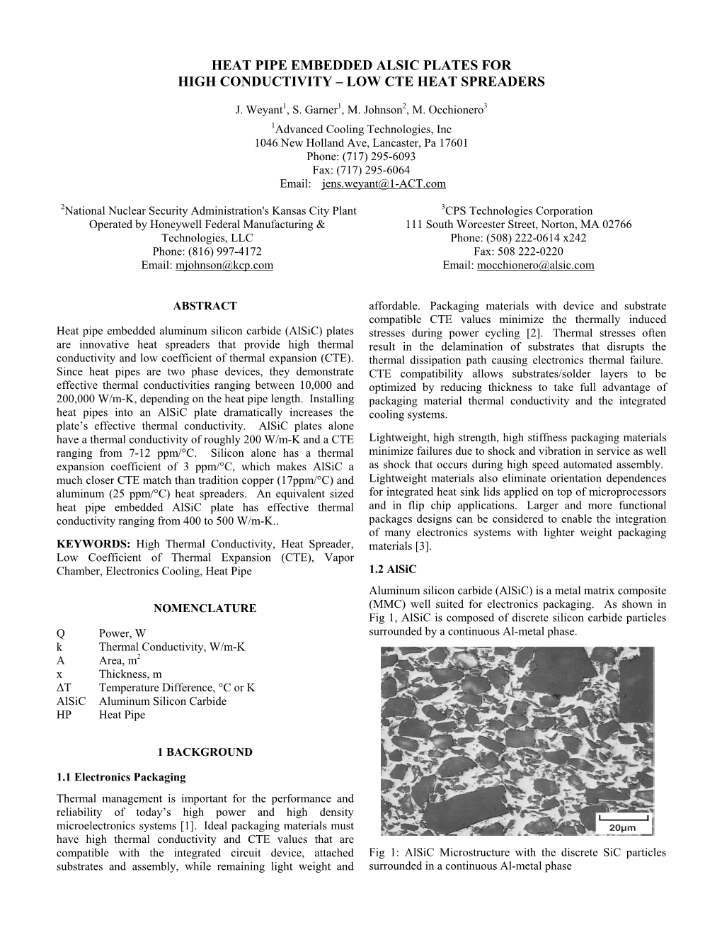 Heat Pipe Embedded Alsic Plates for High Conductivity – Low Cte Heat Spreaders