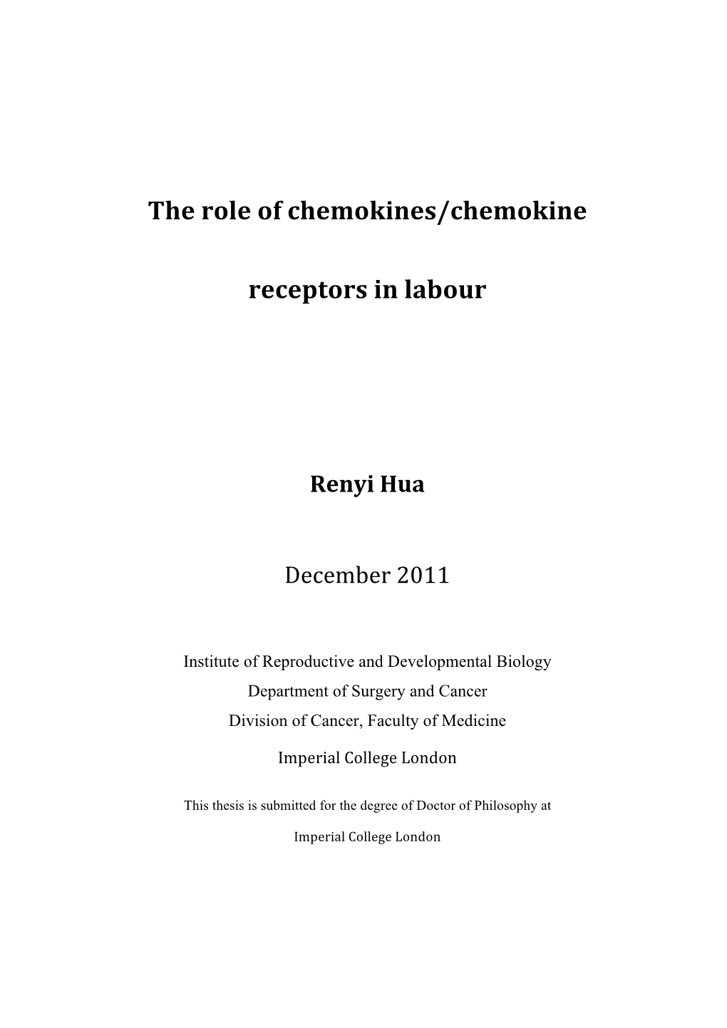 The Role of Chemokines/Chemokine Receptors in Labour