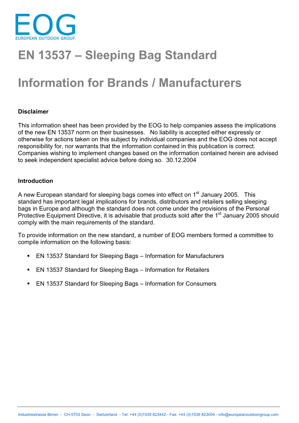 EN13537 Info for Manufacturers