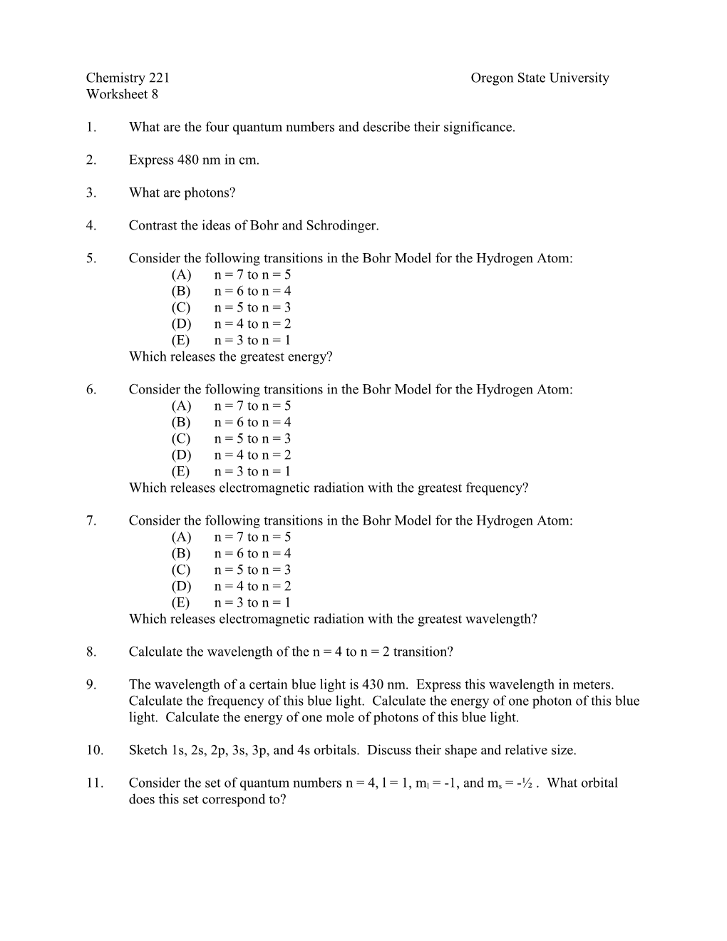 1.What Are the Four Quantum Numbers and Describe Their Significance