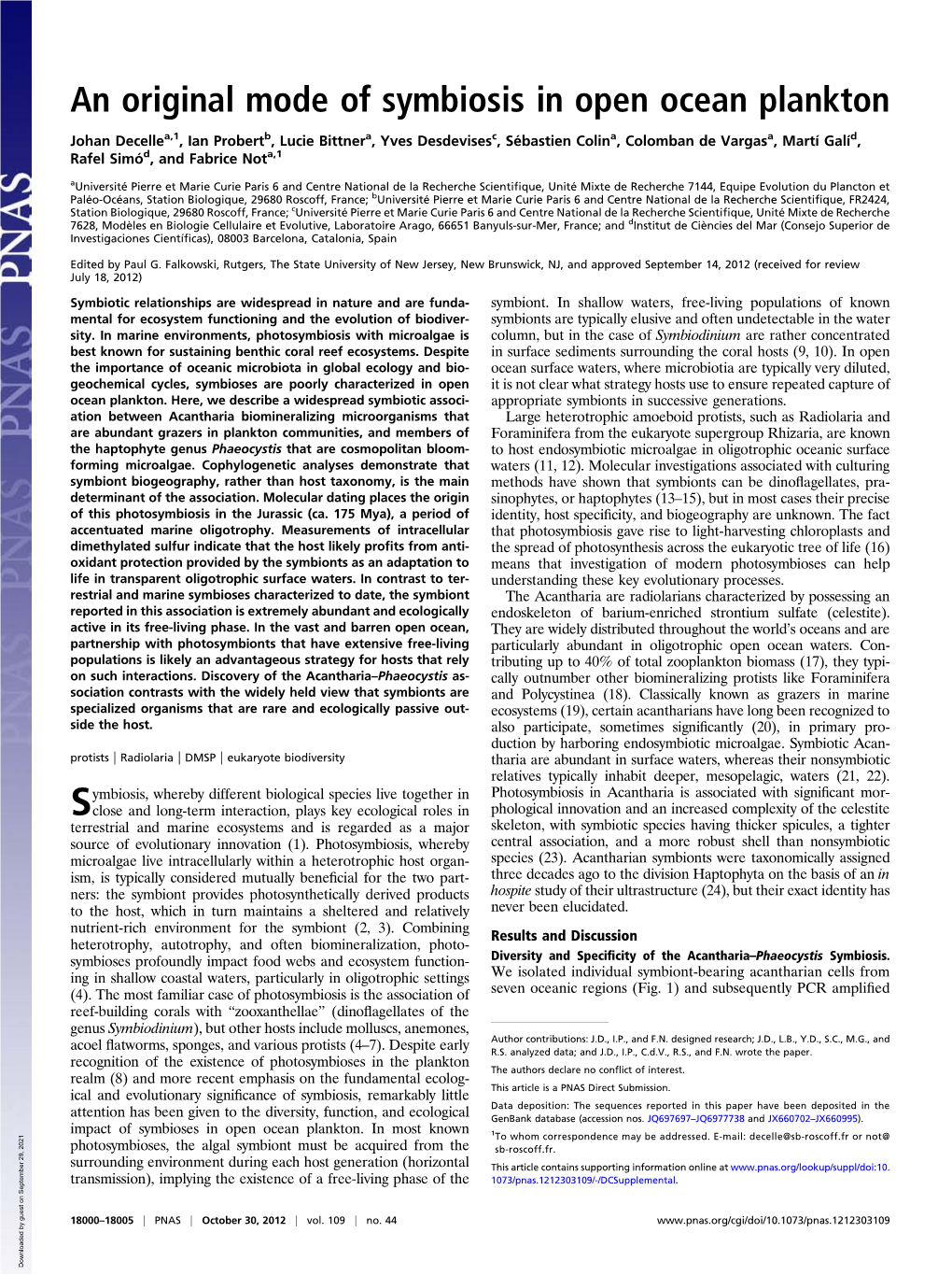 An Original Mode of Symbiosis in Open Ocean Plankton