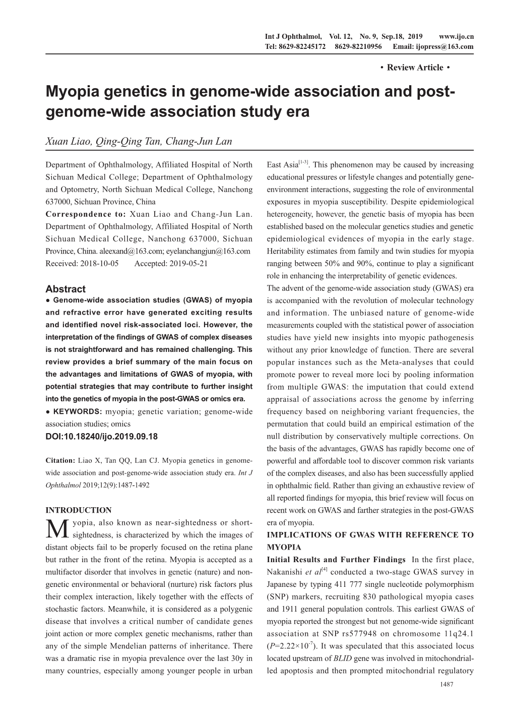 Myopia Genetics in Genome-Wide Association and Post- Genome-Wide Association Study Era