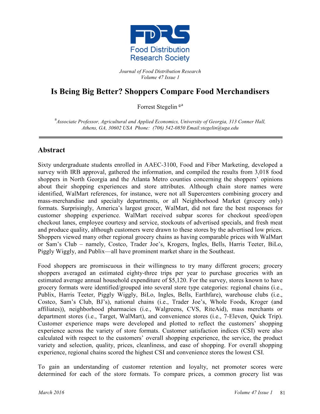 Is Being Big Better? Shoppers Compare Food Merchandisers