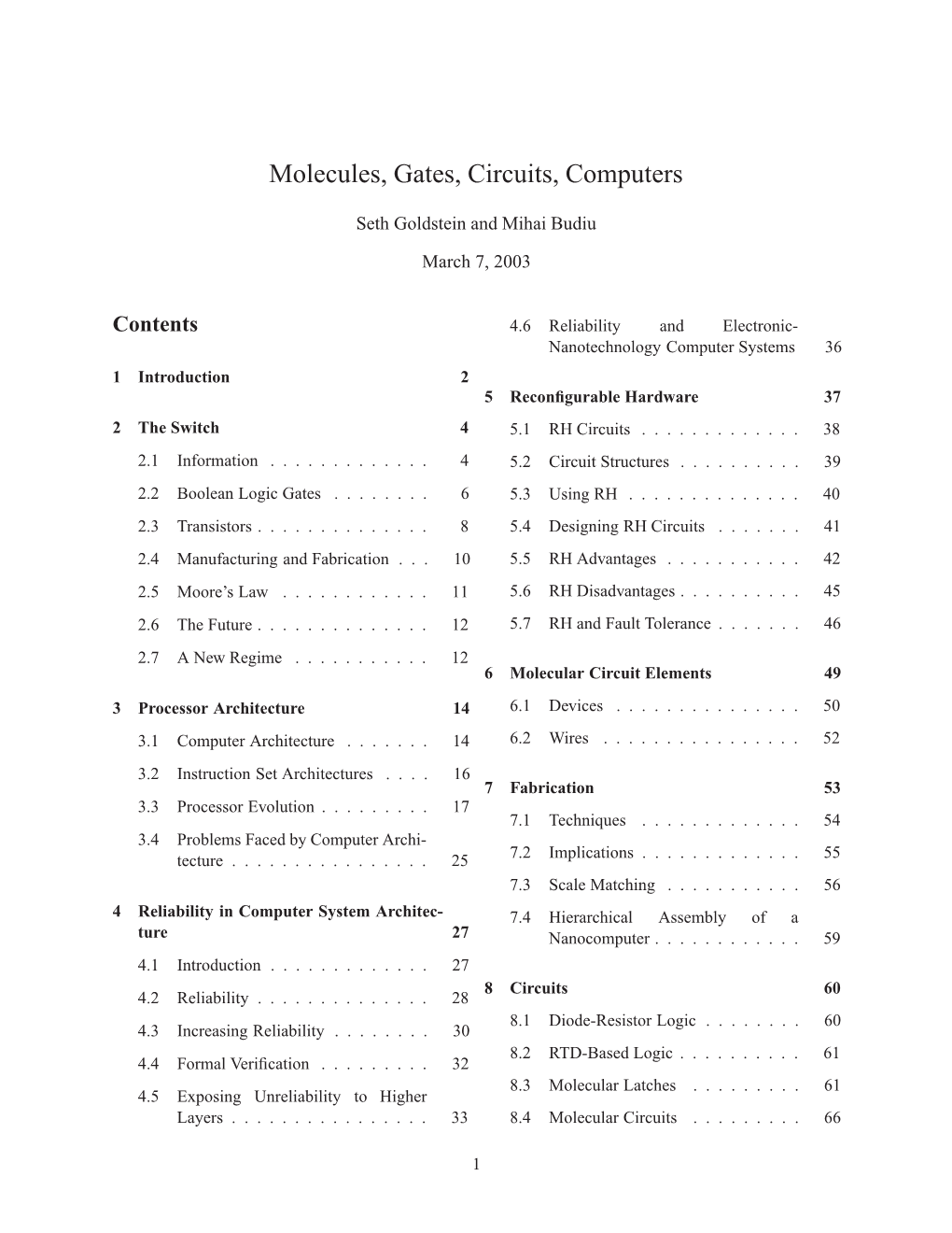 Molecules, Gates, Circuits, Computers