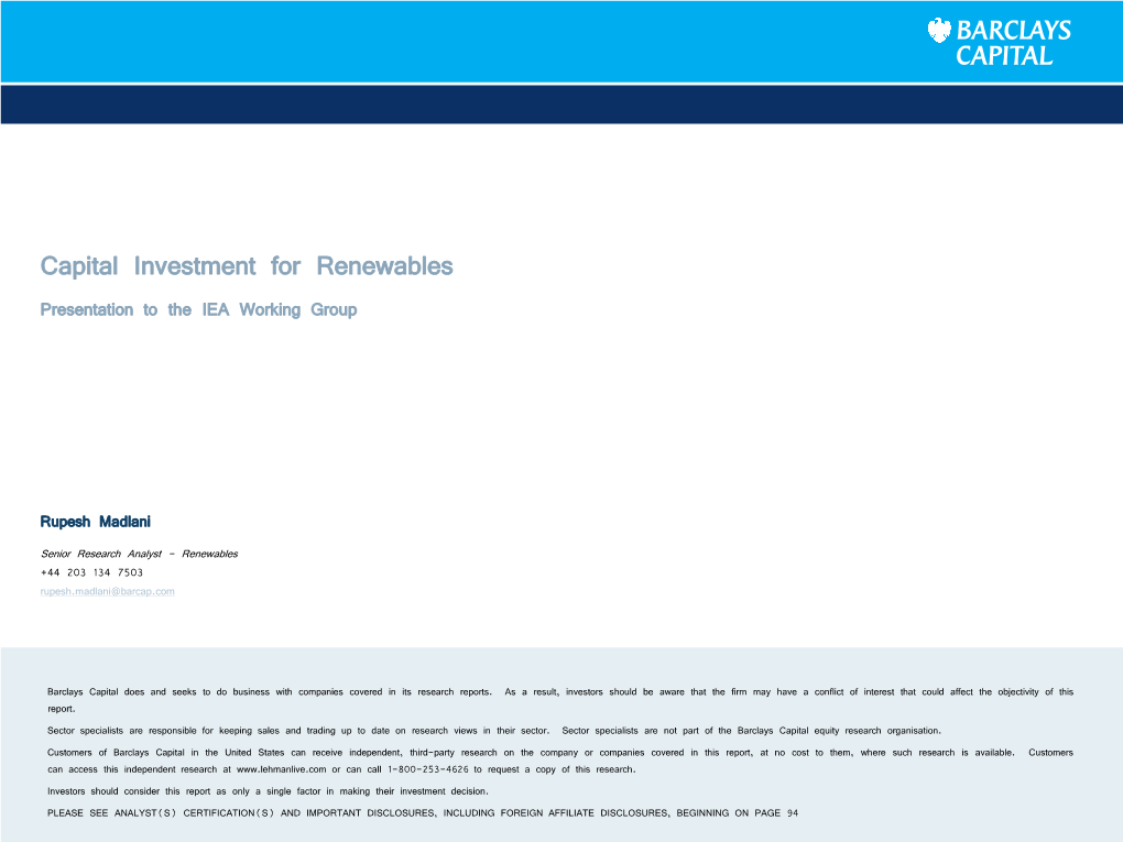 Capital Investment for Renewables Presentation to the IEA Working Group