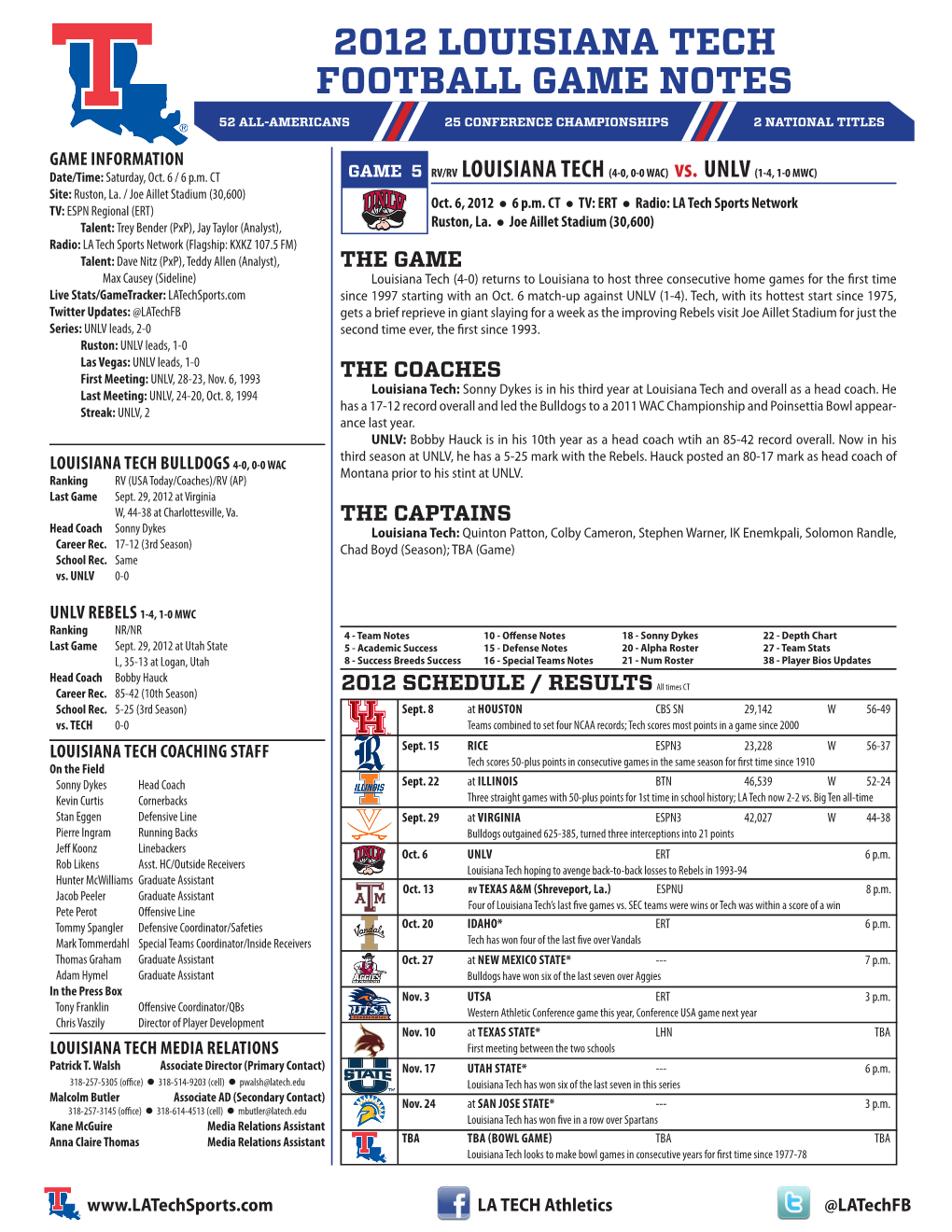 2012 Louisiana Tech Football Game Notes 52 All-Americans 25 Conference Championships 2 National Titles