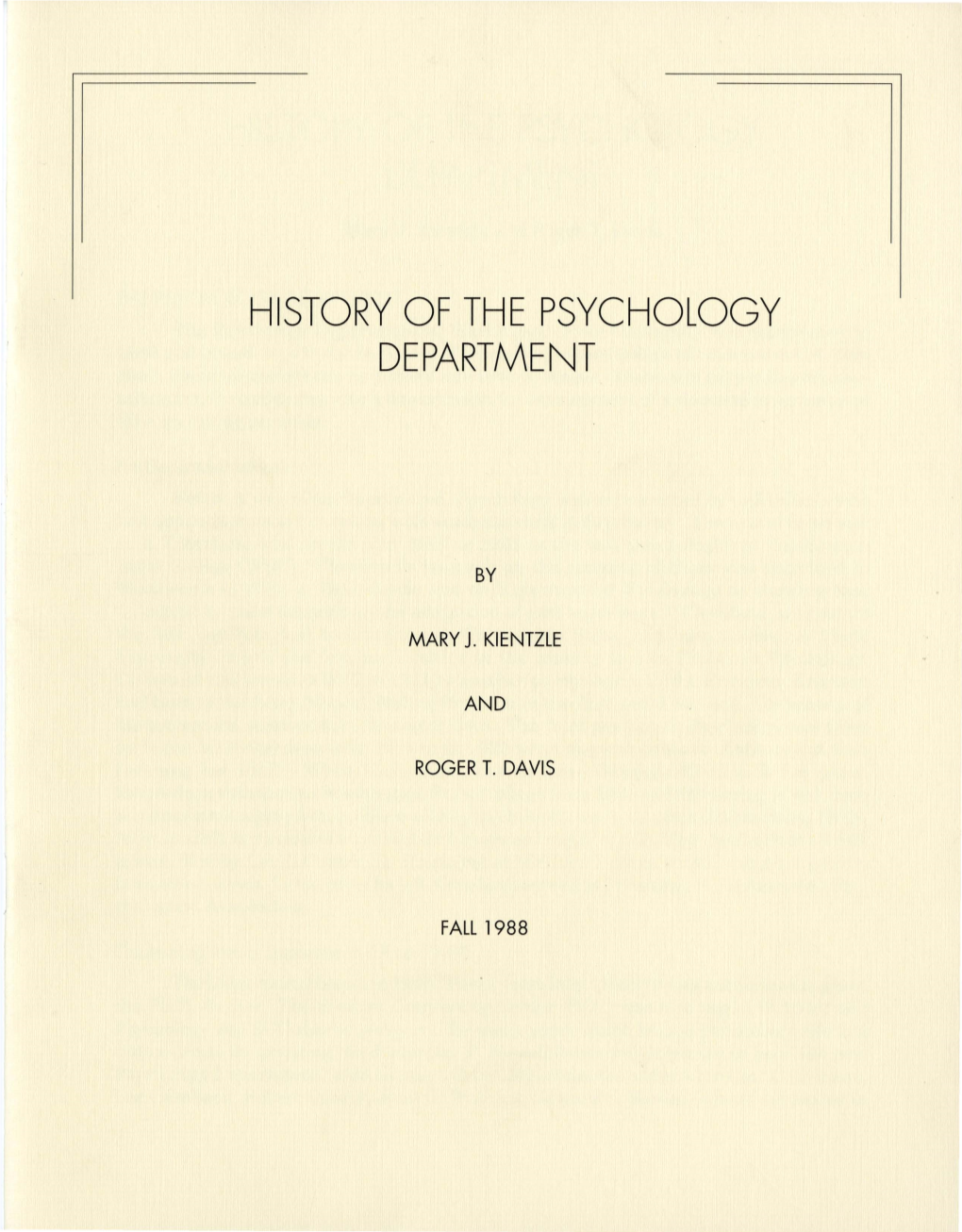 History of the Psychology Department