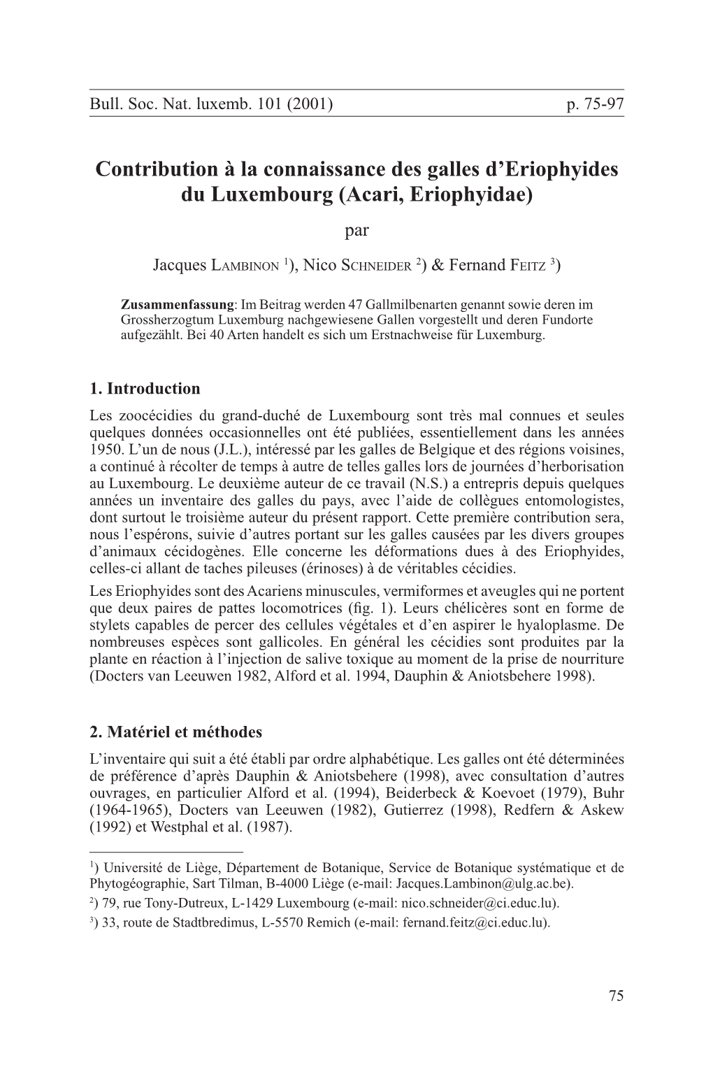 Contribution À La Connaissance Des Galles D'eriophyides Du Luxembourg