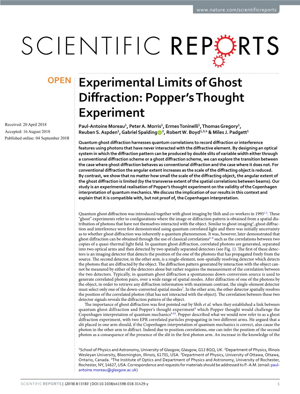 Experimental Limits of Ghost Diffraction