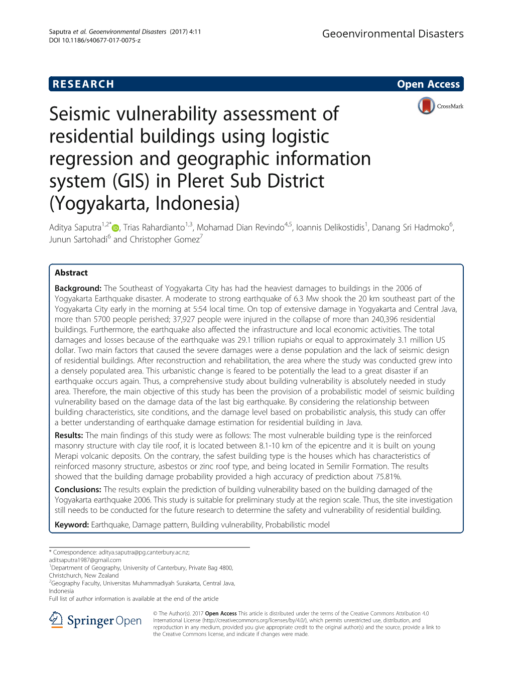 Seismic Vulnerability Assessment of Residential