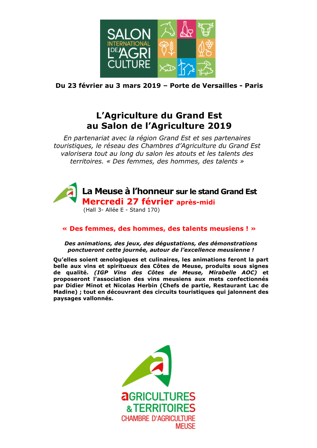 La Meuse À L'honneur Sur Le Stand Grand Est Mercredi 27 Février Après