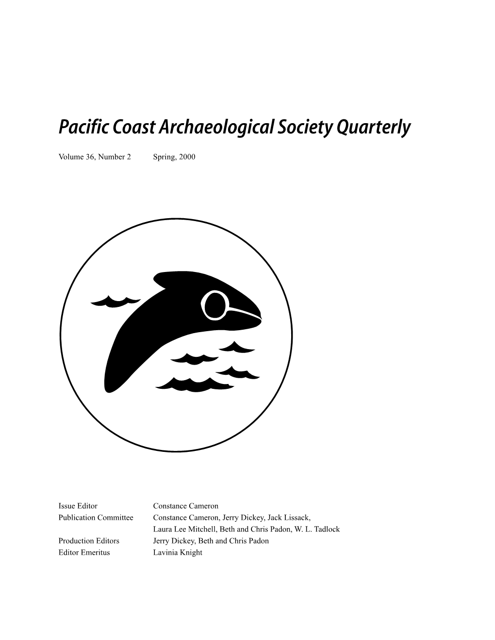 Pacific Coast Archaeological Society Quarterly