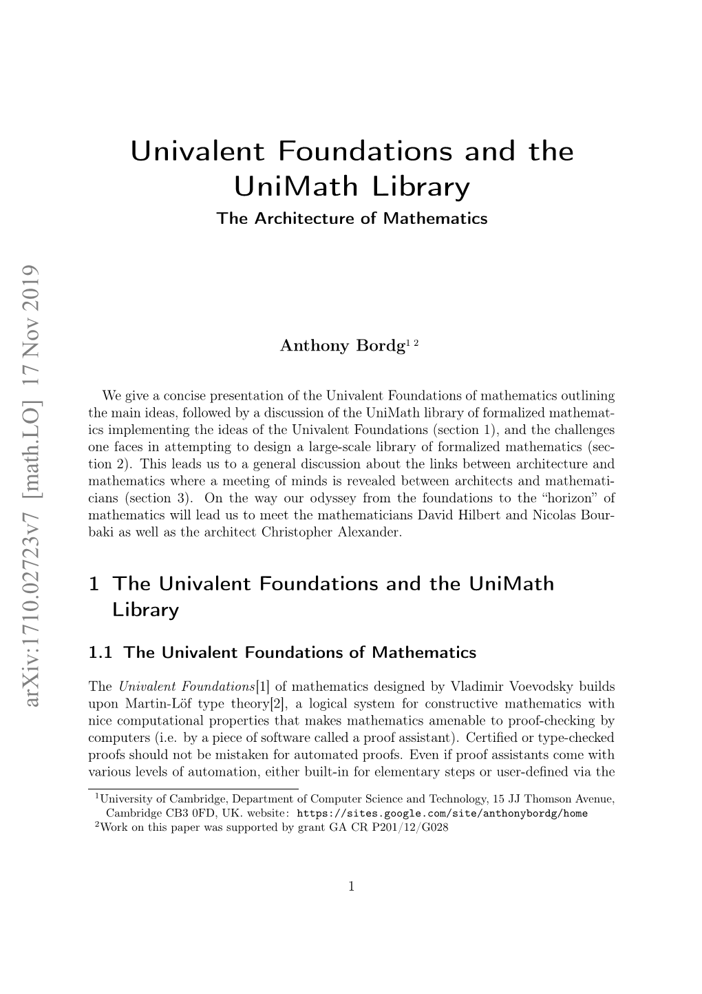 Univalent Foundations and the Unimath Library