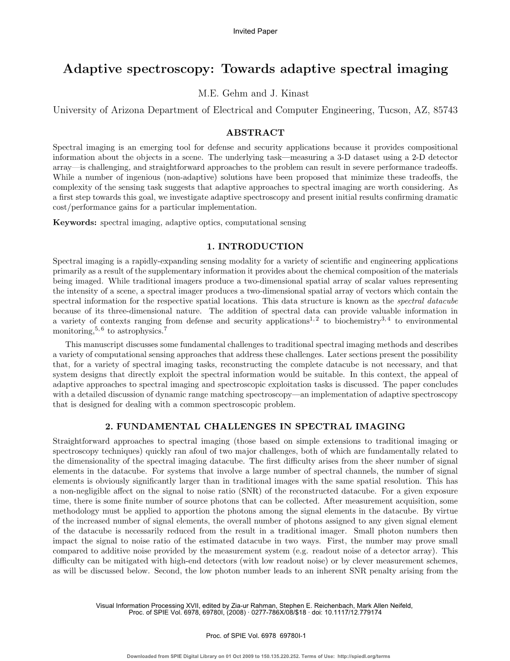 Adaptive Spectroscopy: Towards Adaptive Spectral Imaging