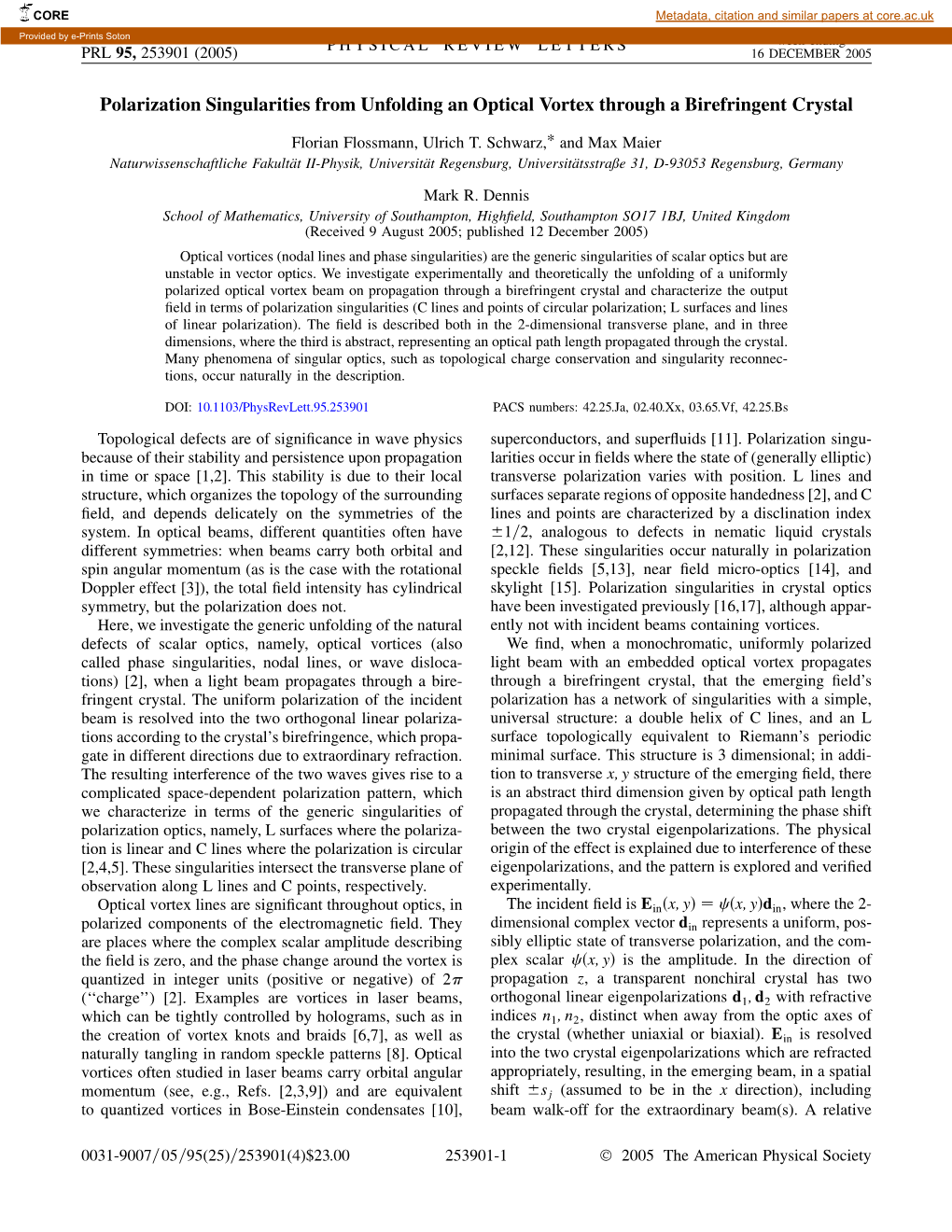 Polarization Singularities from Unfolding an Optical Vortex Through a Birefringent Crystal