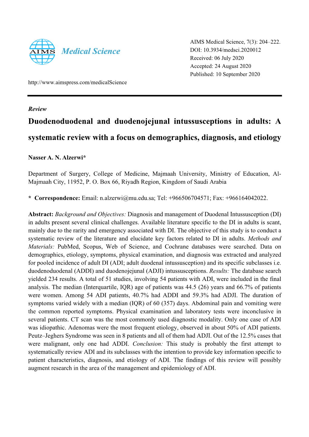 Duodenoduodenal and Duodenojejunal Intussusceptions in Adults: a Systematic Review with a Focus on Demographics, Diagnosis, and Etiology