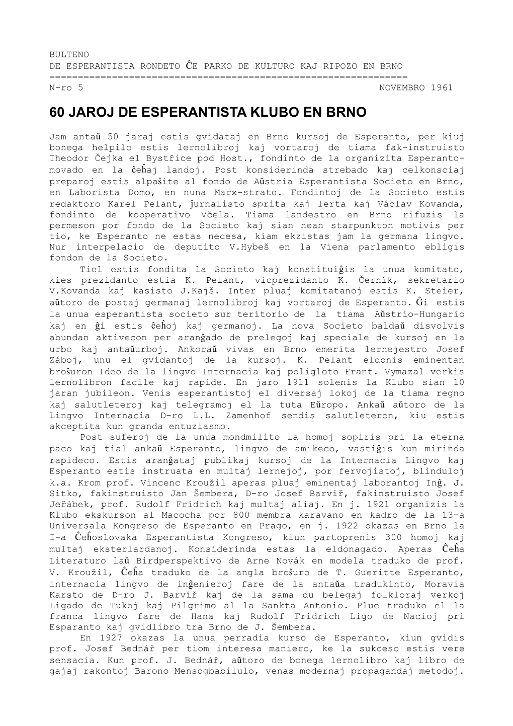 60 Jaroj De Esperantista Klubo En Brno