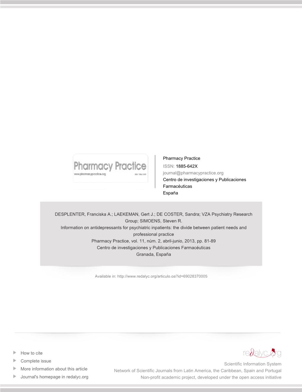 Redalyc.Information on Antidepressants for Psychiatric Inpatients