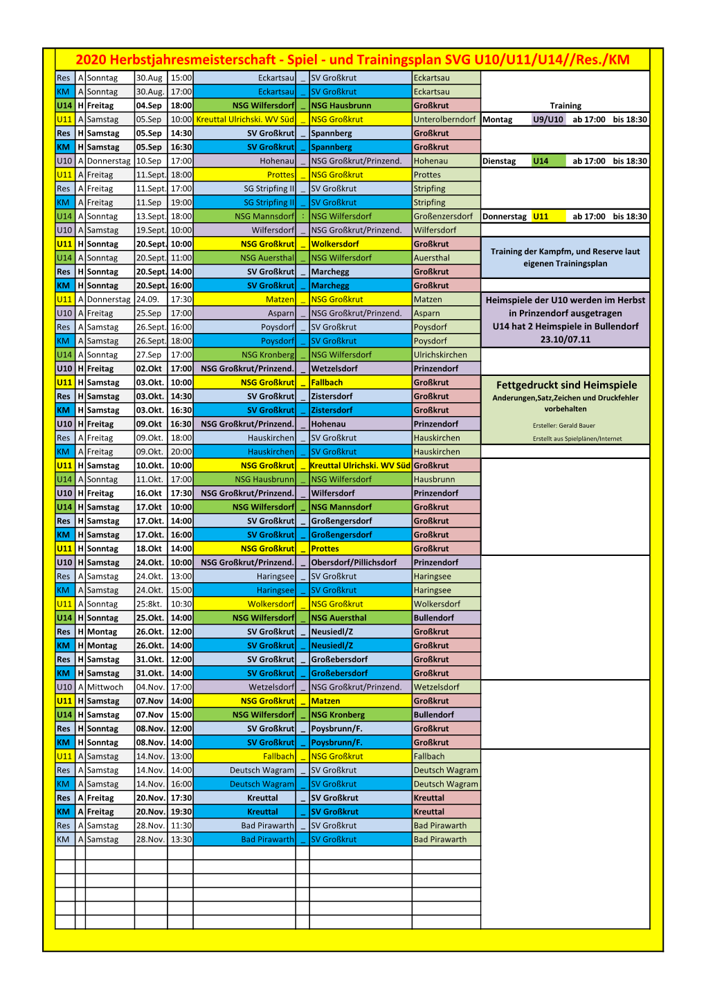 Spielplan A3herbst 2020