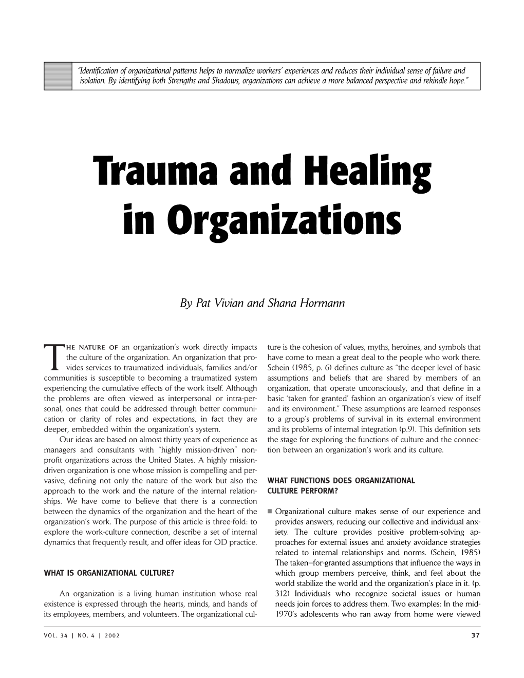 Trauma and Healing in Organizations