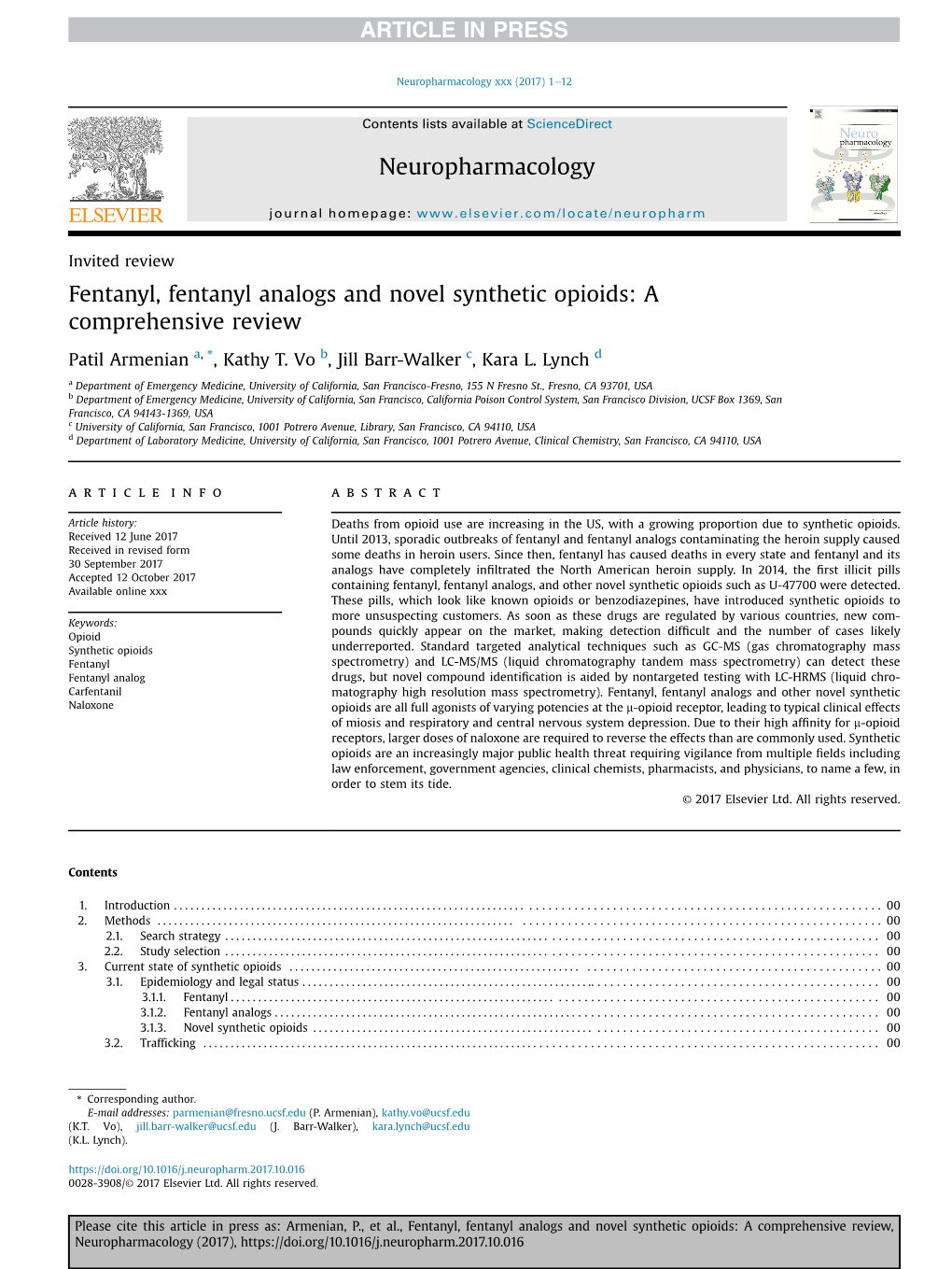 Fentanyl, Fentanyl Analogs and Novel Synthetic Opioids: a Comprehensive Review