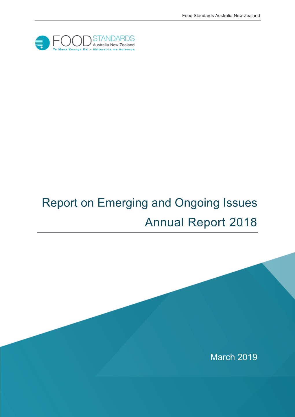 Report on Emerging and Ongoing Issues Annual Report 2018