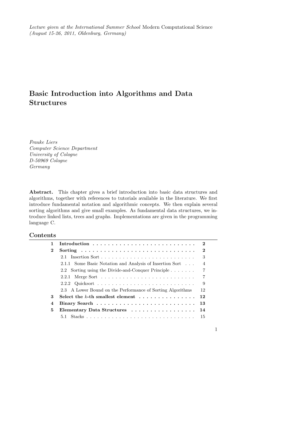 Basic Introduction Into Algorithms and Data Structures