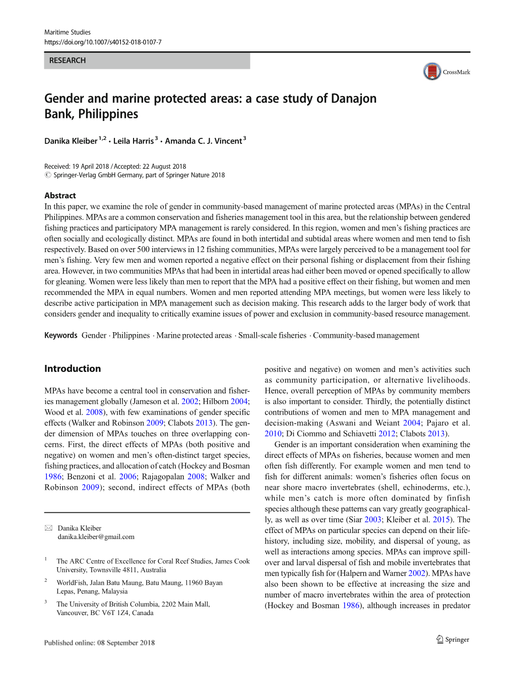 Gender and Marine Protected Areas: a Case Study of Danajon Bank, Philippines