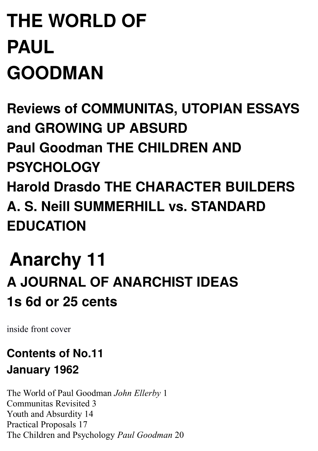 THE WORLD of PAUL GOODMAN Anarchy 11