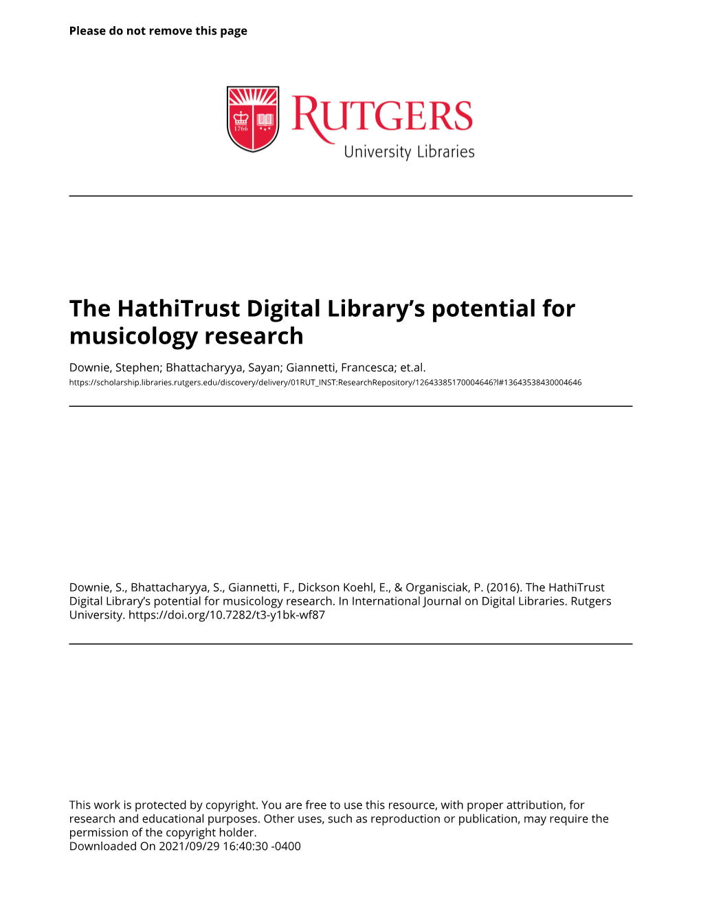 The Hathitrust Digital Library's Potential for Musicology Research