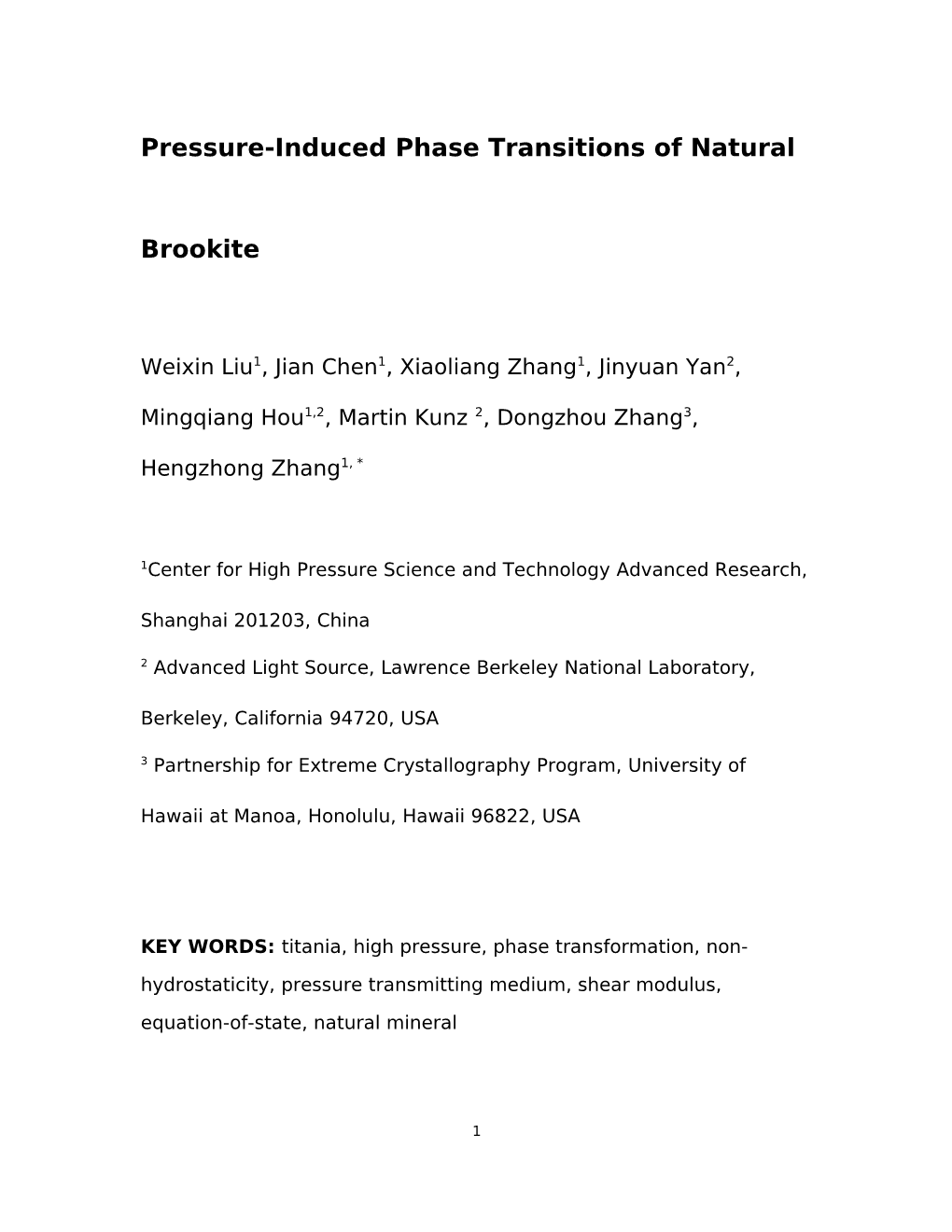 Pressure-Induced Phase Transitions of Natural Brookite