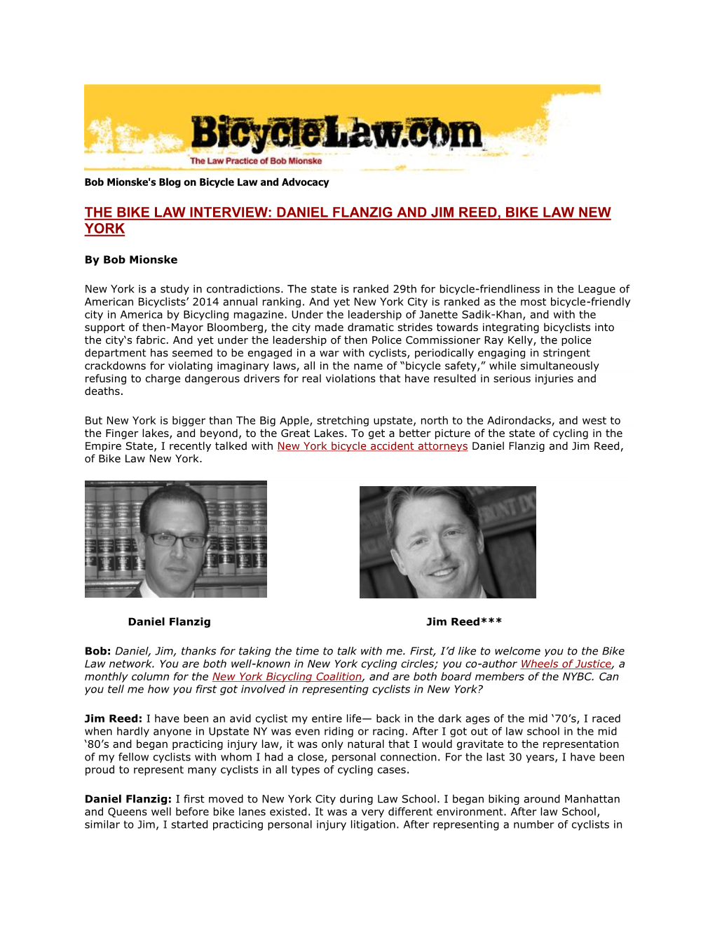 Daniel Flanzig and Jim Reed, Bike Law New York