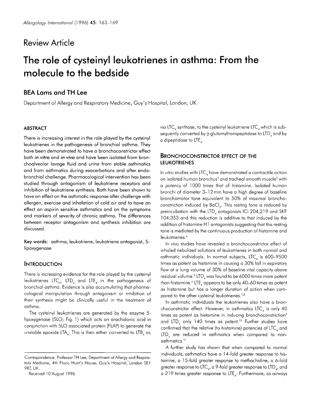 The Role of Cysteinyl Leukotrienes in Asthma: from the Molecule to the Bedside