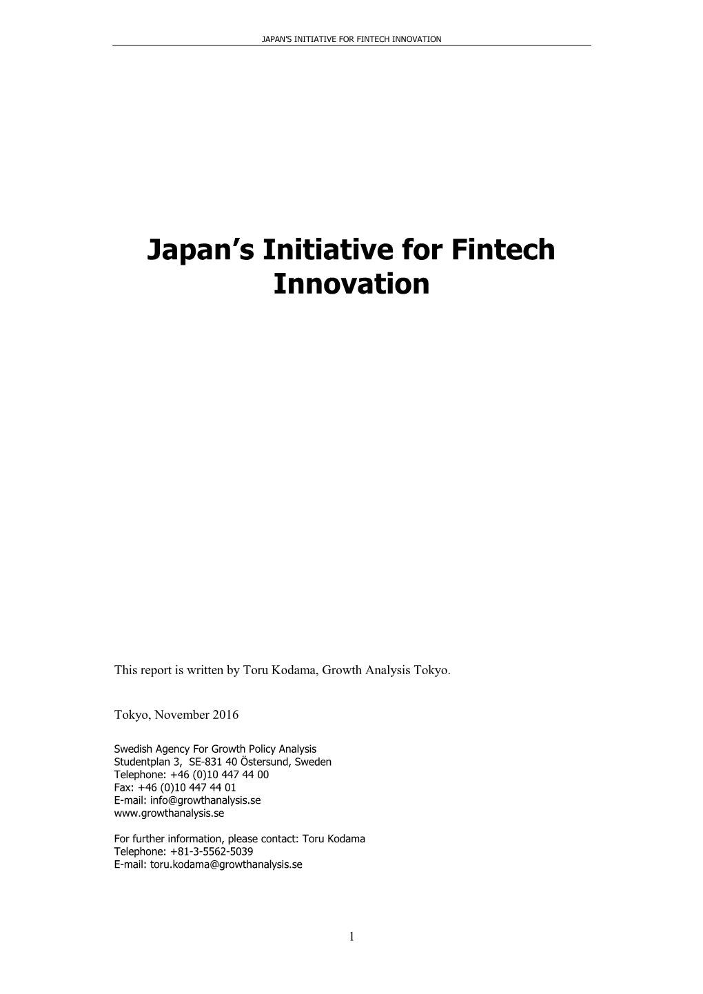 Japan's Initiative for Fintech Innovation