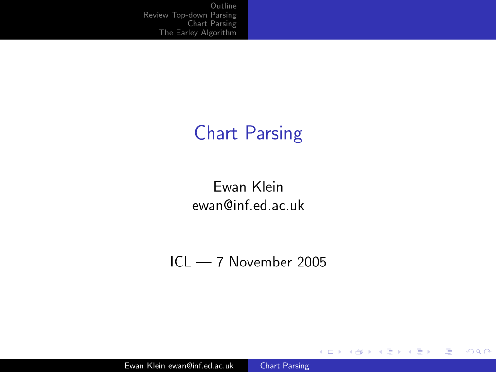 Chart Parsing the Earley Algorithm