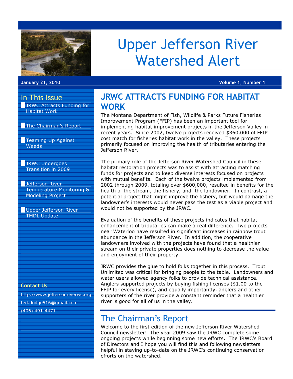 Upper Jefferson River Watershed Alert