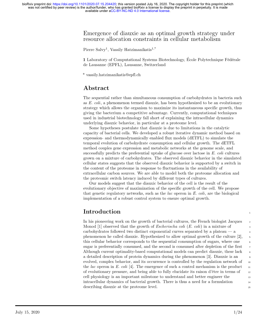 Emergence of Diauxie As an Optimal Growth Strategy Under Resource Allocation Constraints in Cellular Metabolism