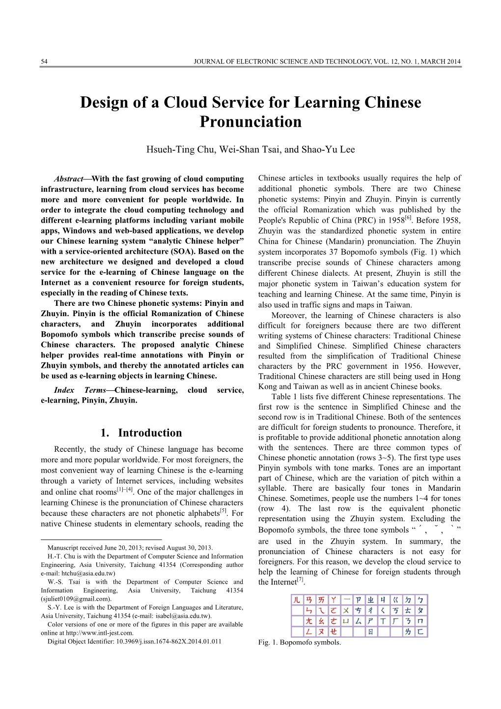 Design of a Cloud Service for Learning Chinese Pronunciation