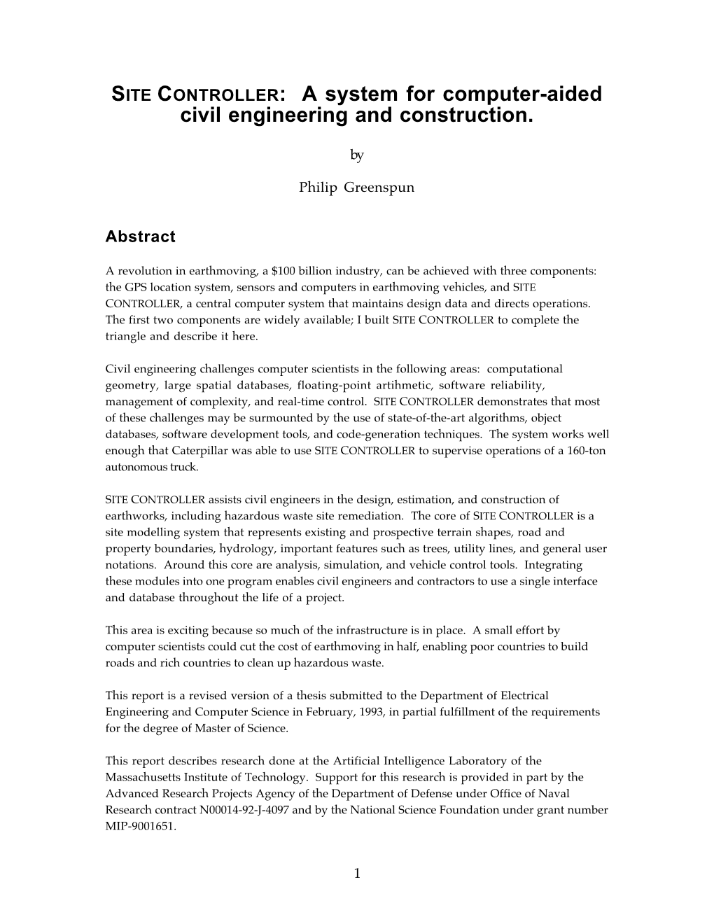 SITE CONTROLLER: a System for Computer-Aided Civil Engineering and Construction