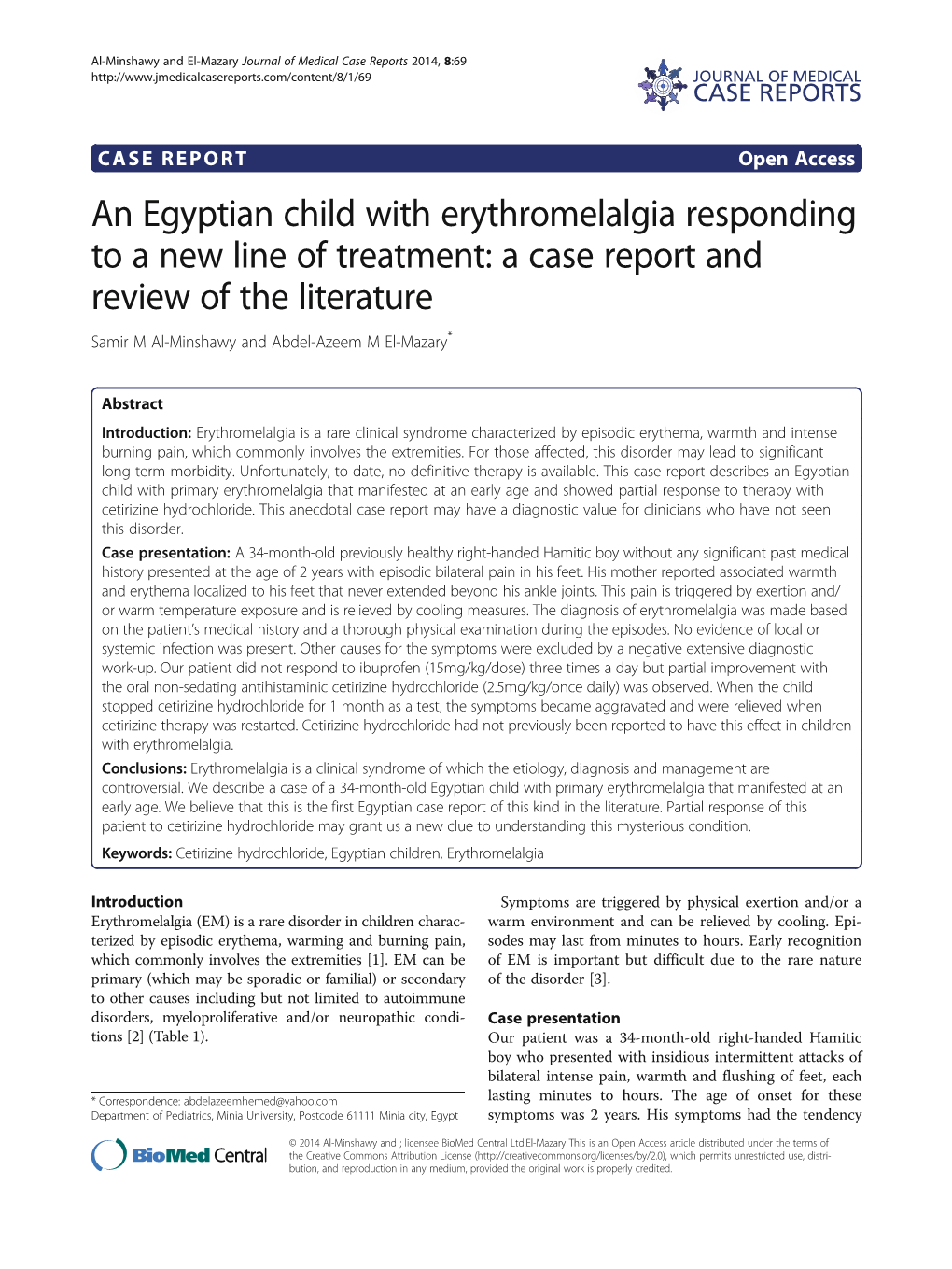 An Egyptian Child with Erythromelalgia Responding to a New Line of Treatment