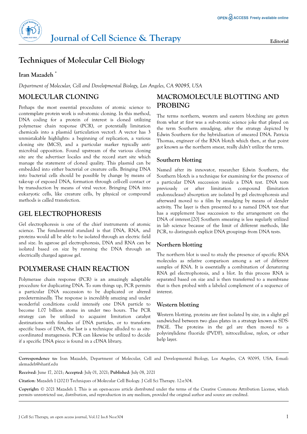 Techniques of Molecular Cell Biology