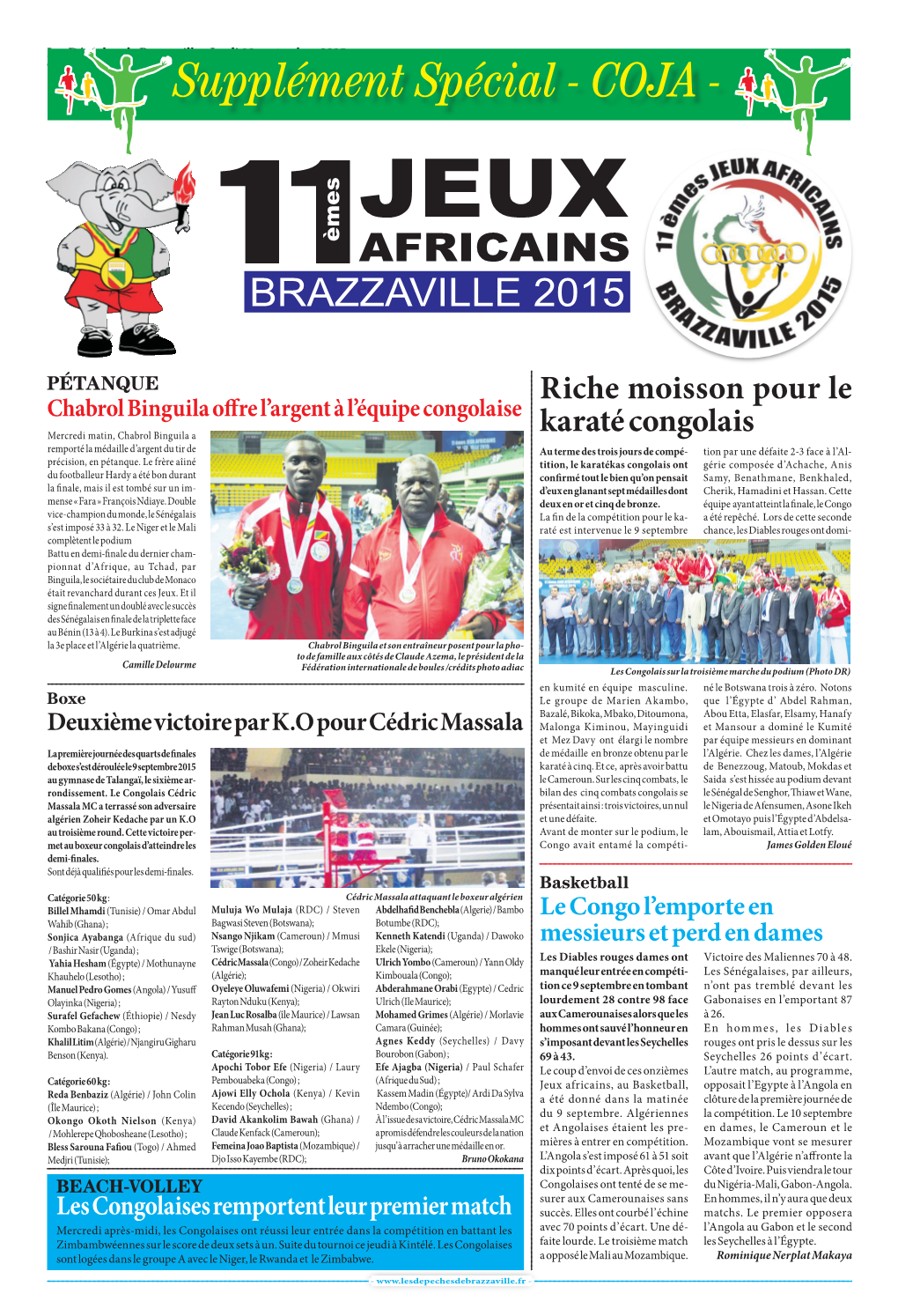 Supplément Spécial - COJA - JEUX 11Èmes AFRICAINS BRAZZAVILLE 2015